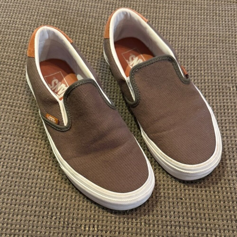 Vans Women’s Green-Brown and White Slip-On Loafers